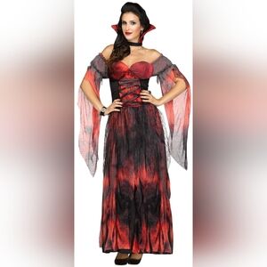 Countessa Black & Red Halloween Vampire Costume Gown Size Large NWT